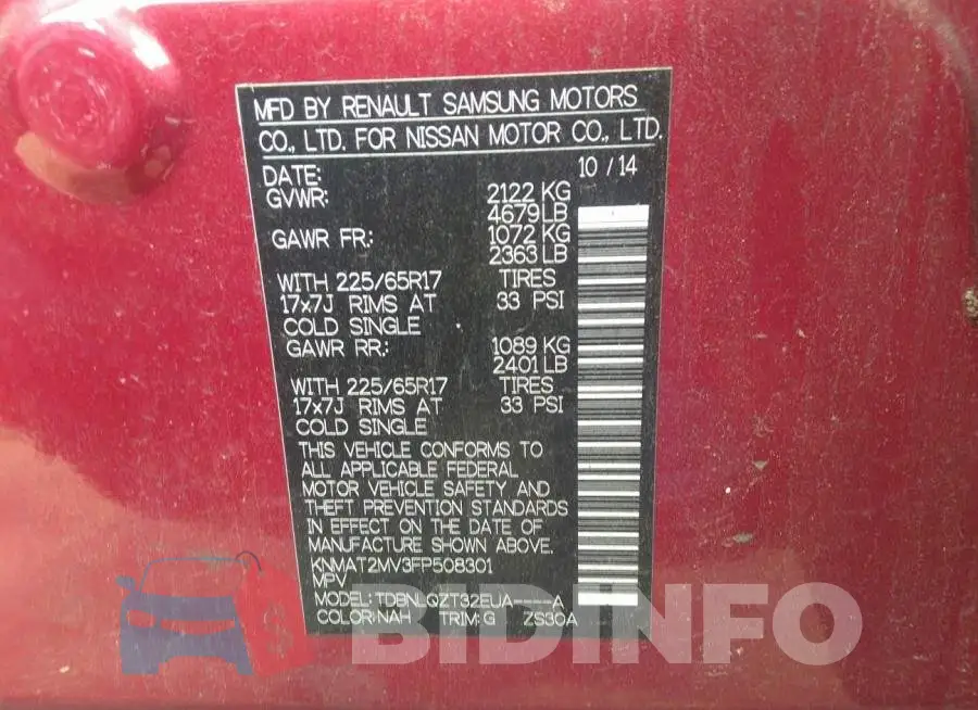 KNMAT2MV3FP508301 Photo# 9