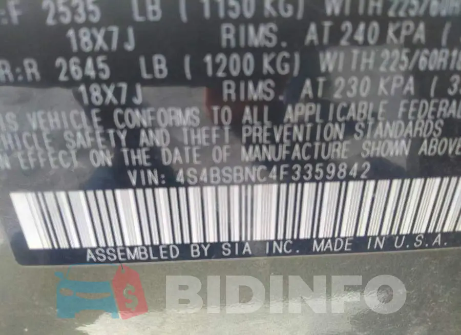 4S4BSBNC4F3359842 Photo# 9