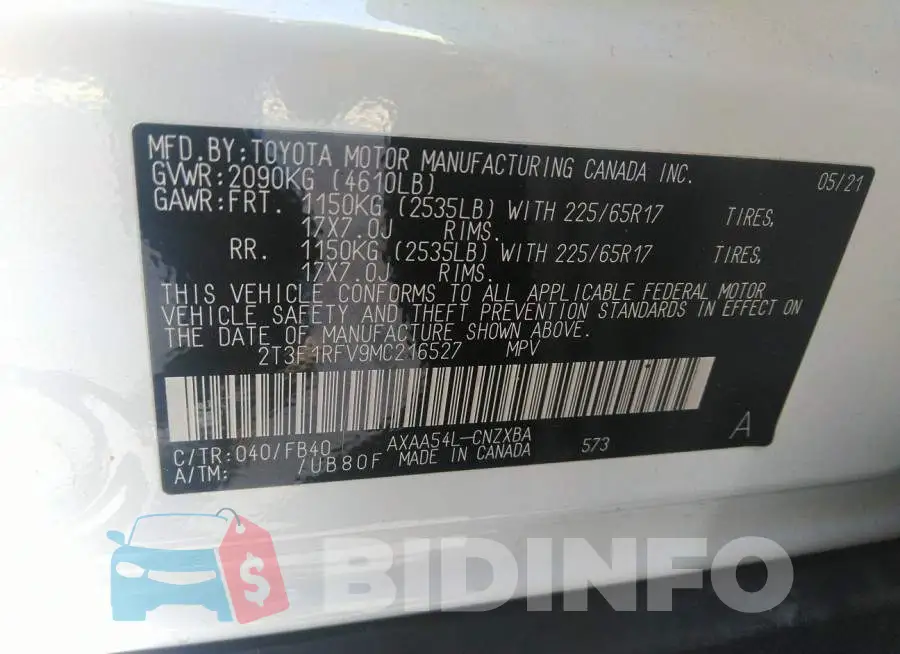 2T3F1RFV9MC216527 Photo# 9