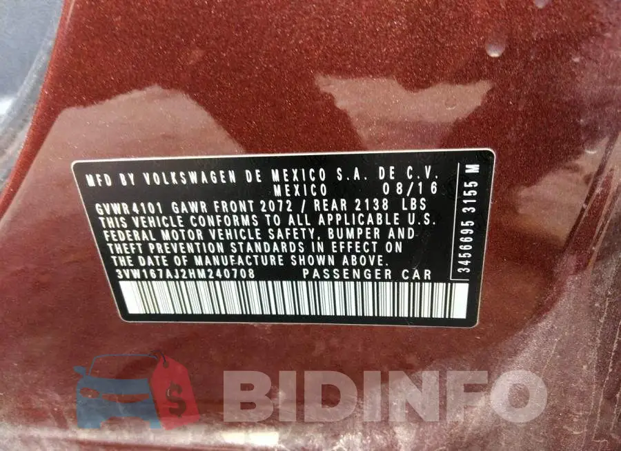 3VW167AJ2HM240708 Photo# 9