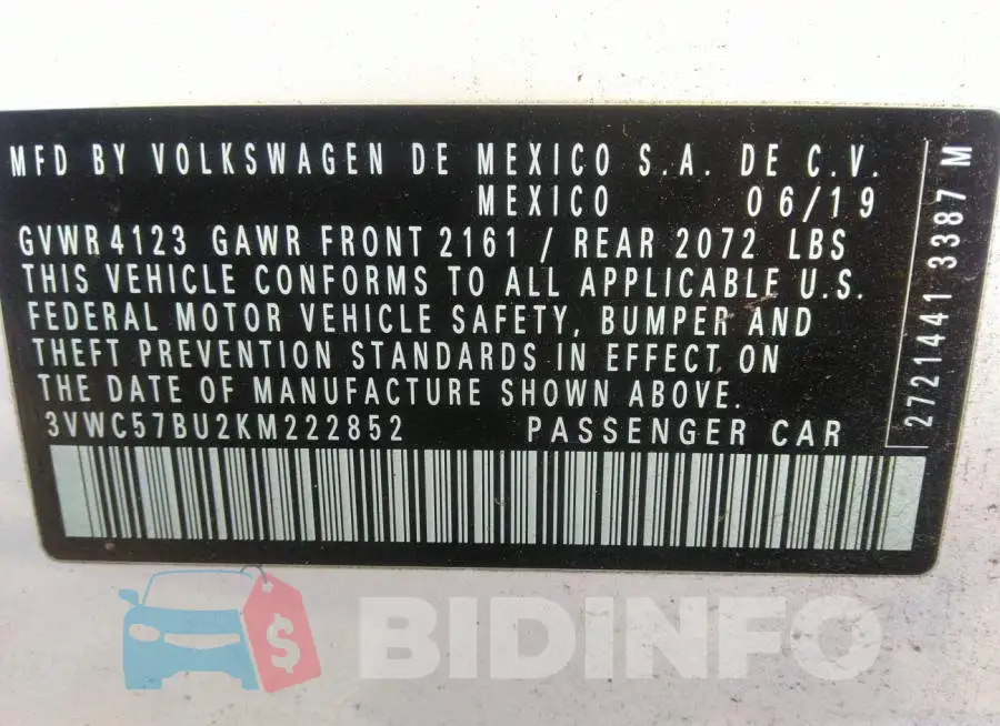 3VWC57BU2KM222852 Photo# 9