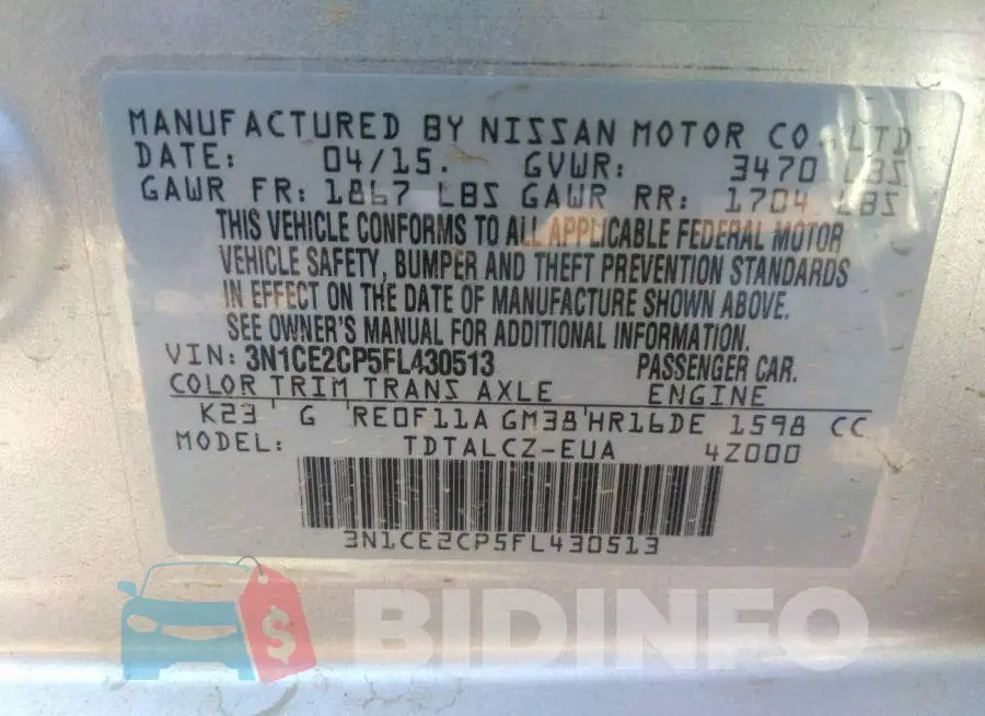 3N1CE2CP5FL430513 Photo# 9