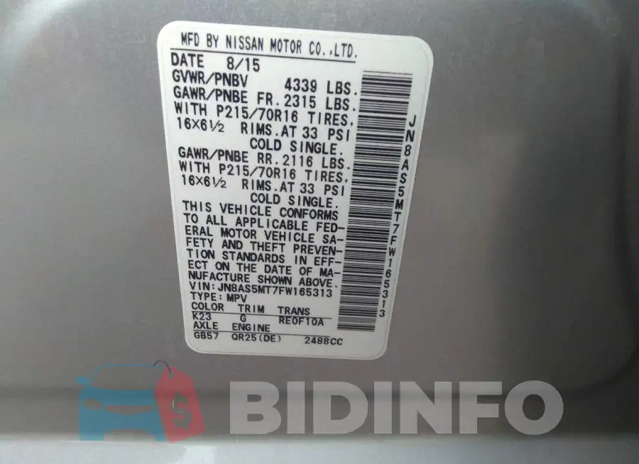 JN8AS5MT7FW165313 Photo# 9