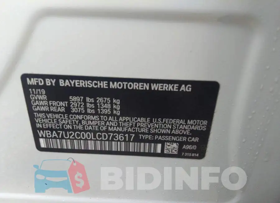 WBA7U2C00LCD73617 Photo# 9