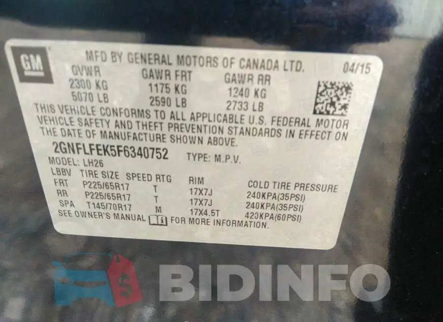 2GNFLFEK5F6340752 Photo# 9