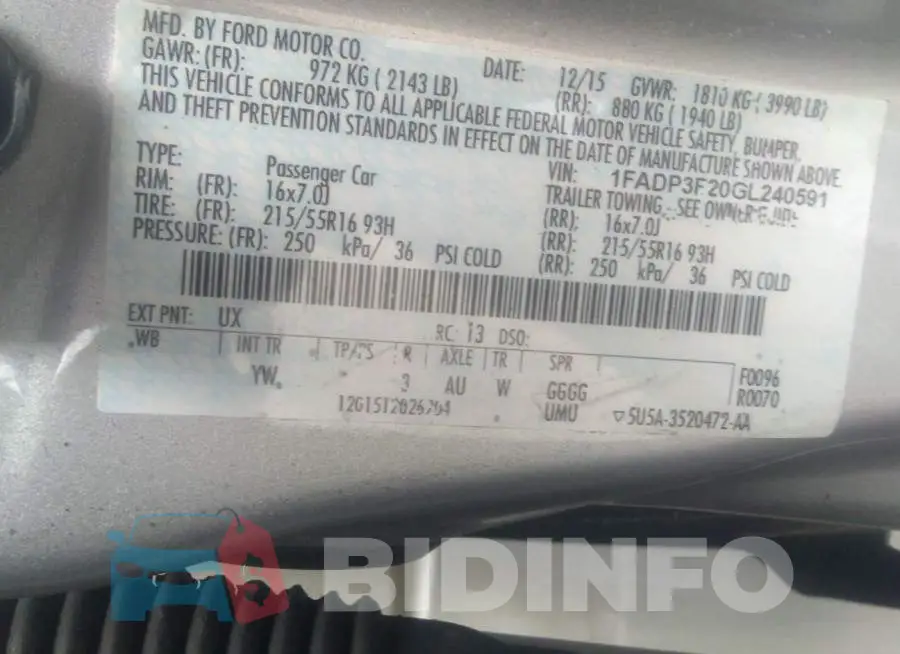1FADP3F20GL240591 Photo# 9