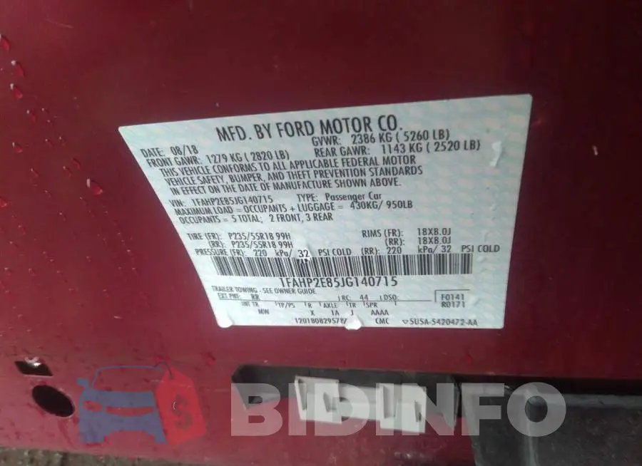 1FAHP2E85JG140715 Photo# 9