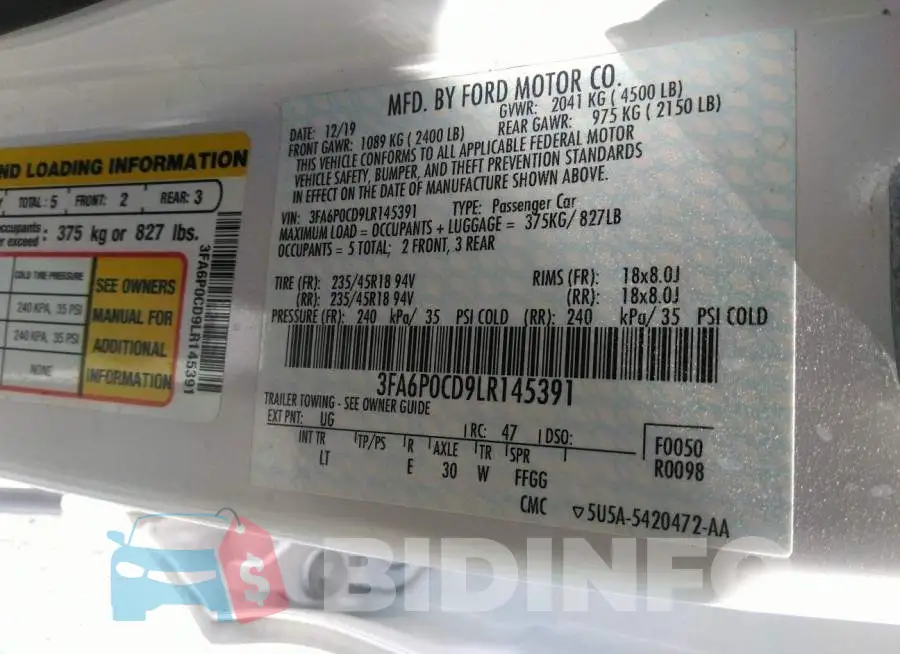 3FA6P0CD9LR145391 Photo# 9
