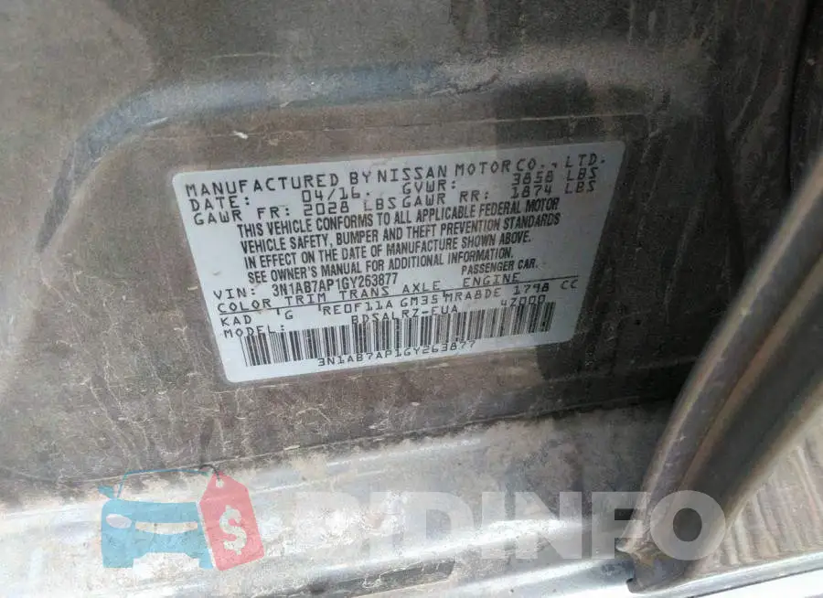 3N1AB7AP1GY263877 Photo# 9