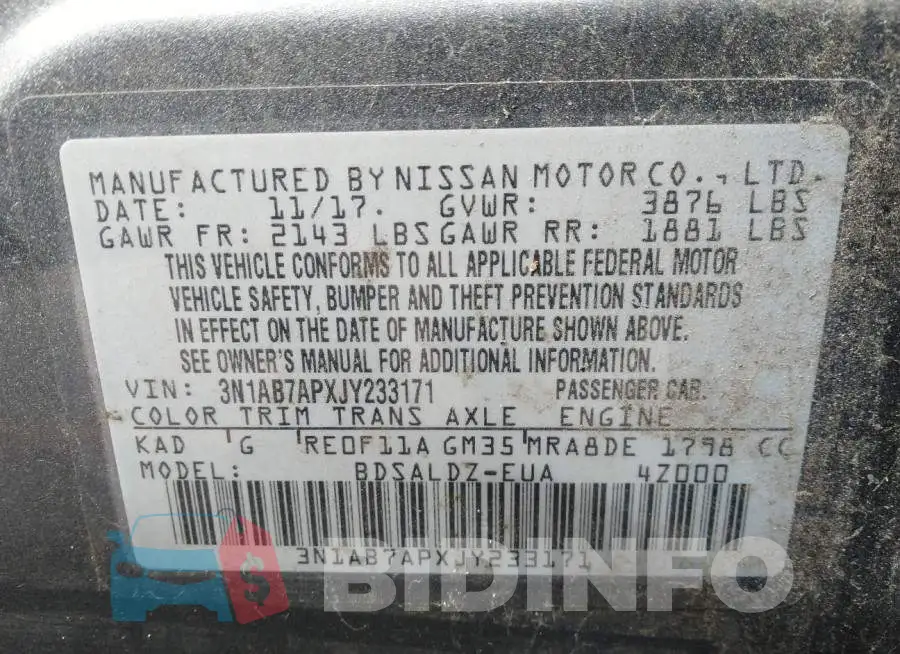 3N1AB7APXJY233171 Photo# 9