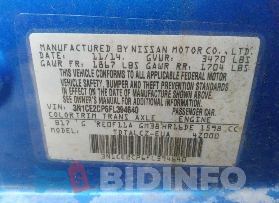3N1CE2CP6FL394640 Photo# 9
