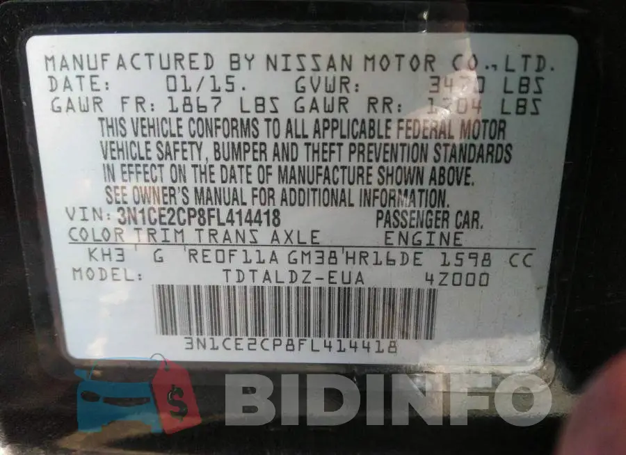 3N1CE2CP8FL414418 Photo# 9