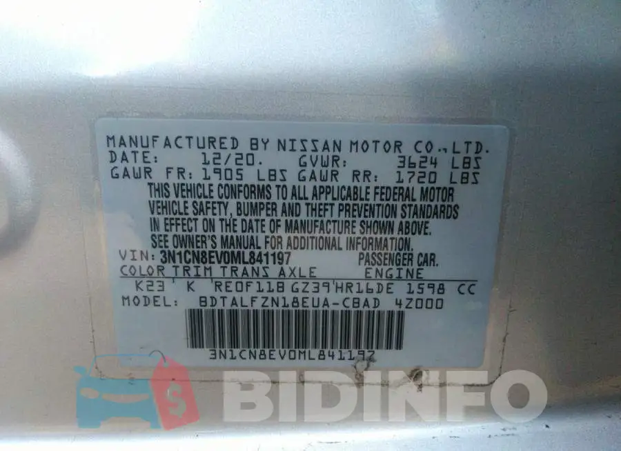 3N1CN8EV0ML841197 Photo# 9