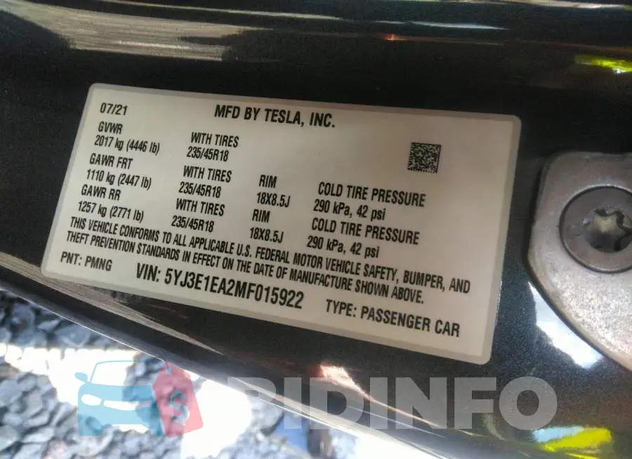 5YJ3E1EA2MF015922 Photo# 9