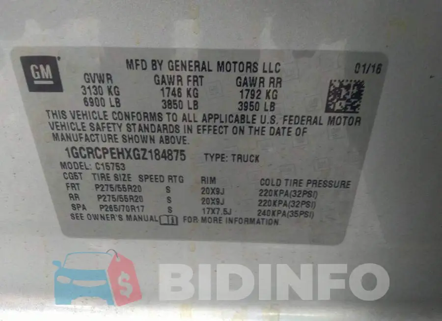 1GCRCPEHXGZ184875 Photo# 9