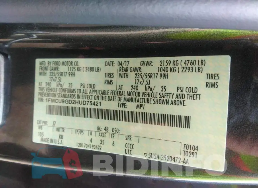 1FMCU9GD2HUD75421 Photo# 9