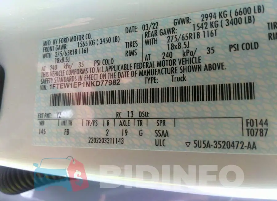 1FTEW1EP1NKD77982 Photo# 9