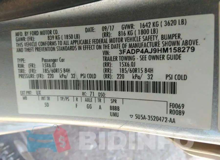 3FADP4AJ9HM158279 Photo# 9