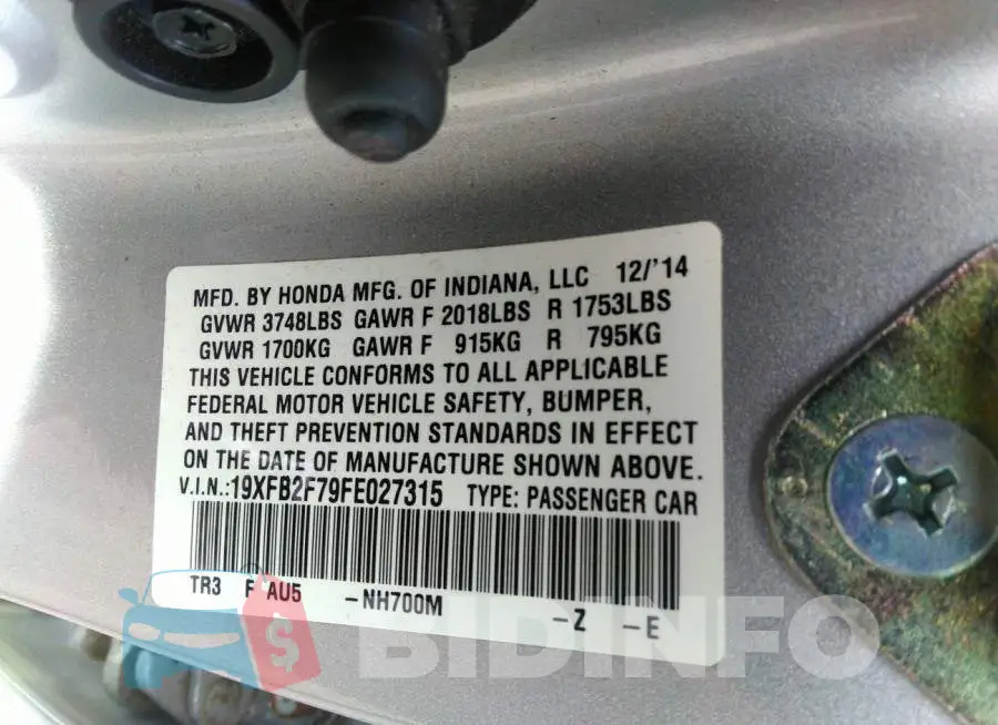 19XFB2F79FE027315 Photo# 8