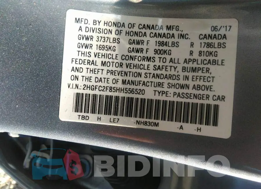2HGFC2F85HH556520 Photo# 9