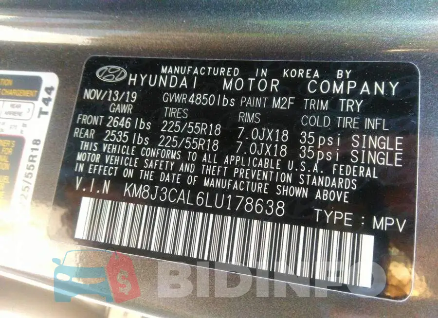 KM8J3CAL6LU178638 Photo# 9