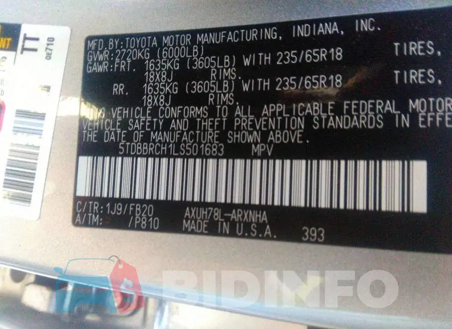 5TDBBRCH1LS501683 Photo# 9