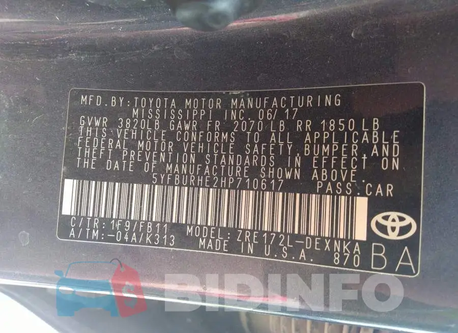 5YFBURHE2HP710617 Photo# 9