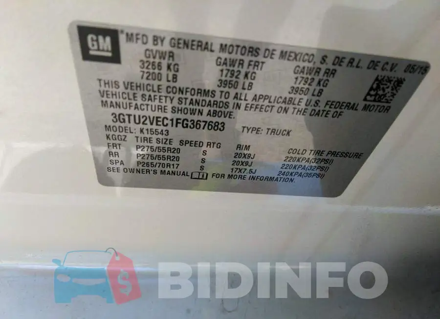 3GTU2VEC1FG367683 Photo# 9