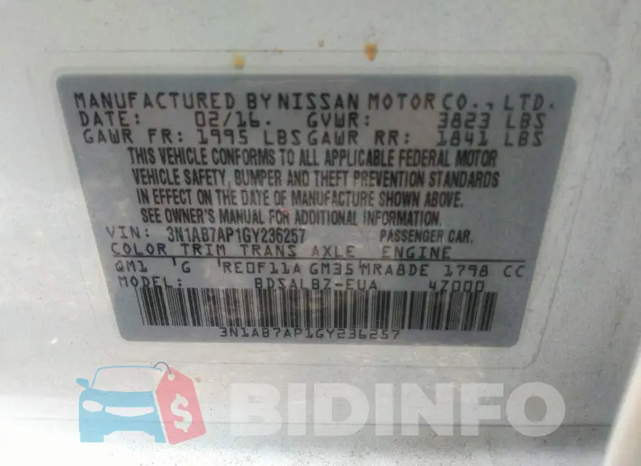 3N1AB7AP1GY236257 Photo# 9