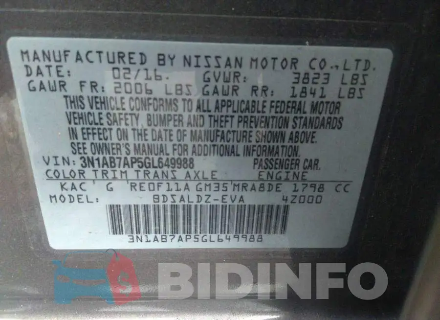 3N1AB7AP5GL649988 Photo# 9