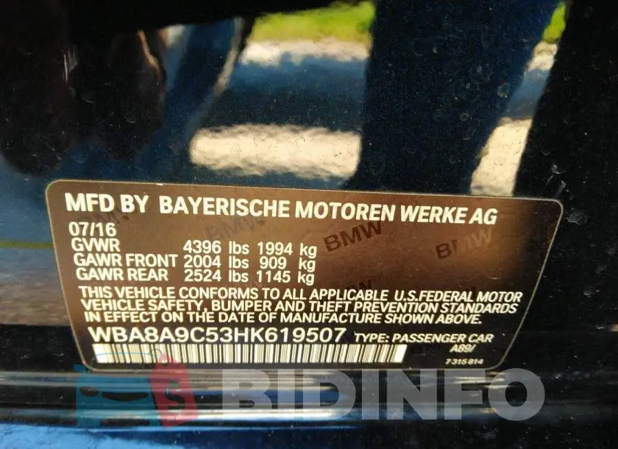 WBA8A9C53HK619507 Photo# 9