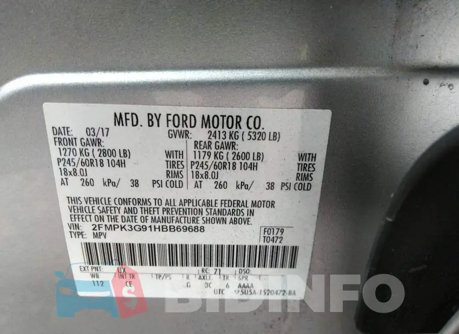 2FMPK3G91HBB69688 Photo# 9