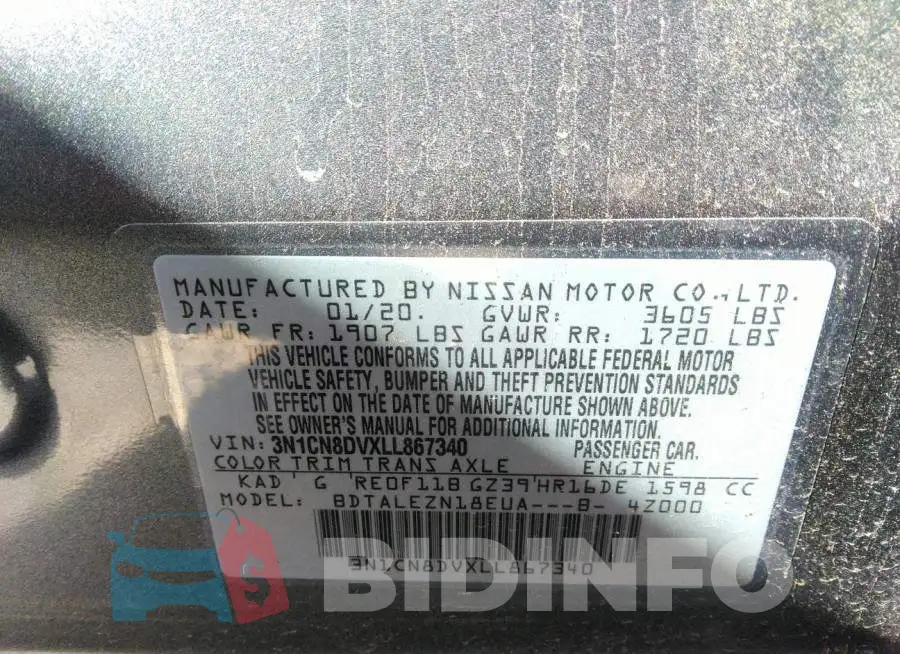 3N1CN8DVXLL867340 Photo# 9