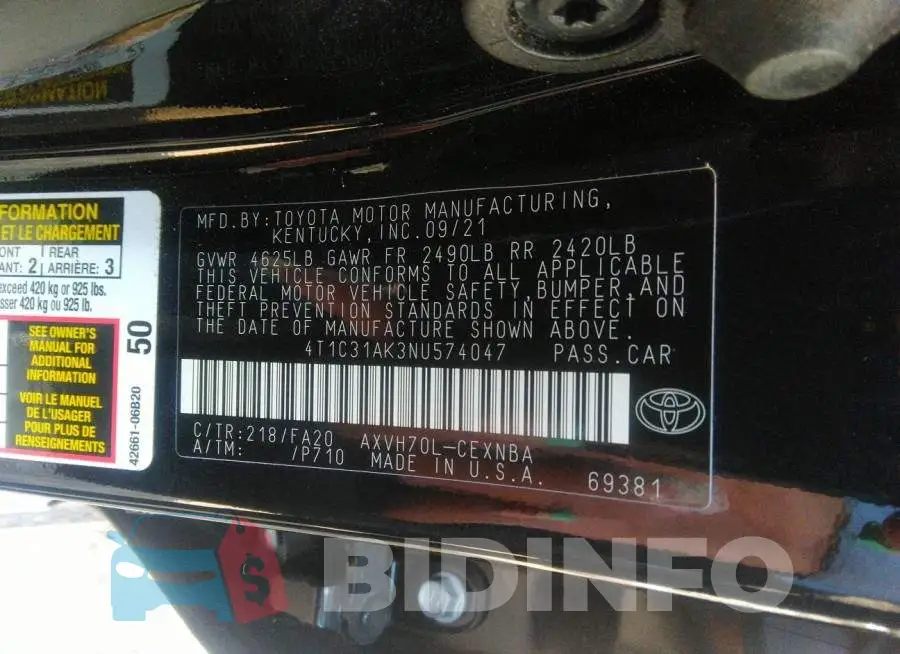 4T1C31AK3NU574047 Photo# 9