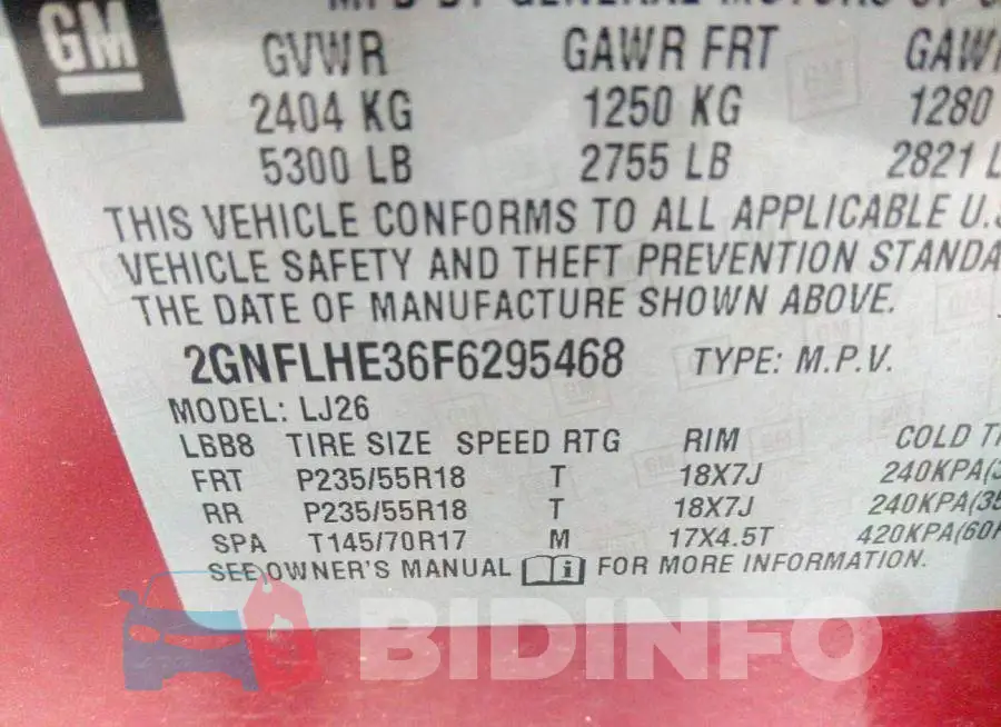 2GNFLHE36F6295468 Photo# 9