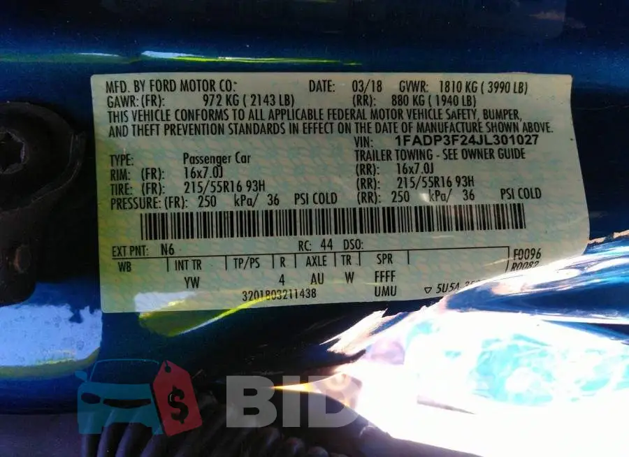 1FADP3F24JL301027 Photo# 9