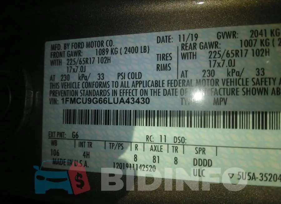 1FMCU9G66LUA43430 Photo# 9
