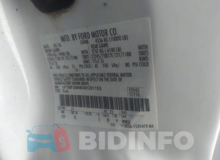 1FTBF2B68GEC61152 Photo# 9