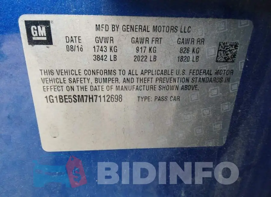1G1BE5SM7H7112698 Photo# 9