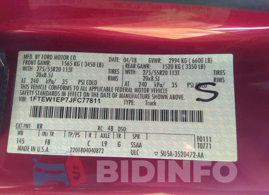 1FTEW1EP7JFC77811 Photo# 9