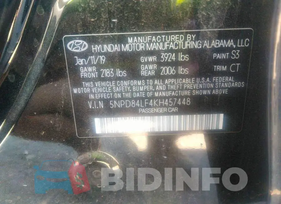 5NPD84LF4KH457448 Photo# 9