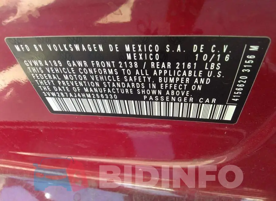 3VW2B7AJ4HM256330 Photo# 9
