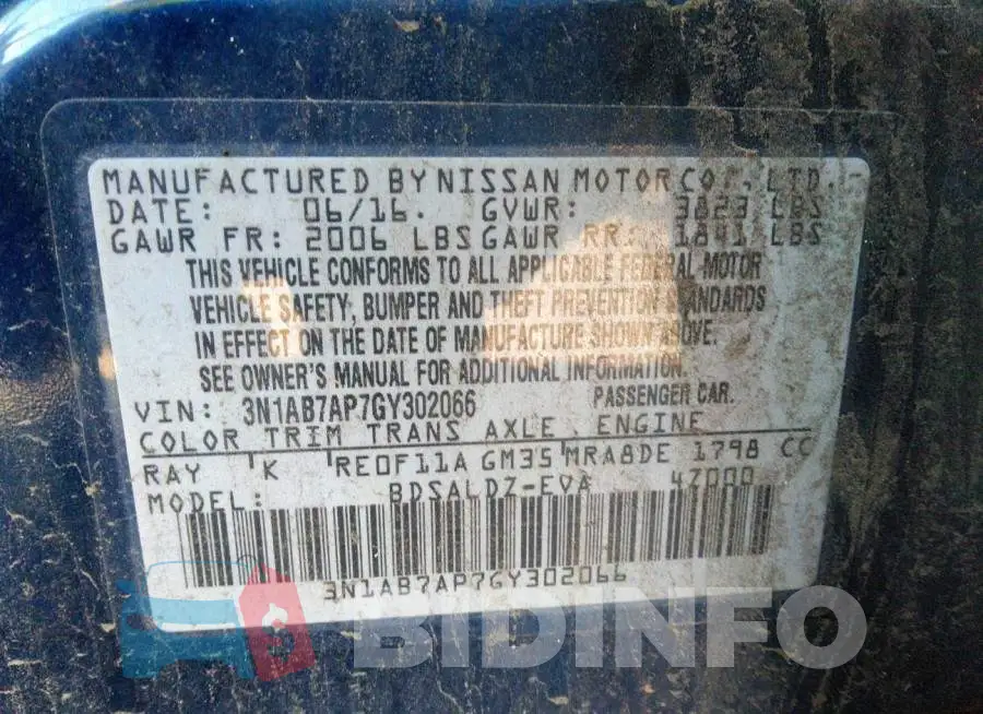 3N1AB7AP7GY302066 Photo# 9