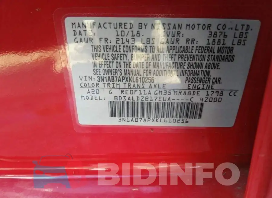 3N1AB7APXKL610256 Photo# 9