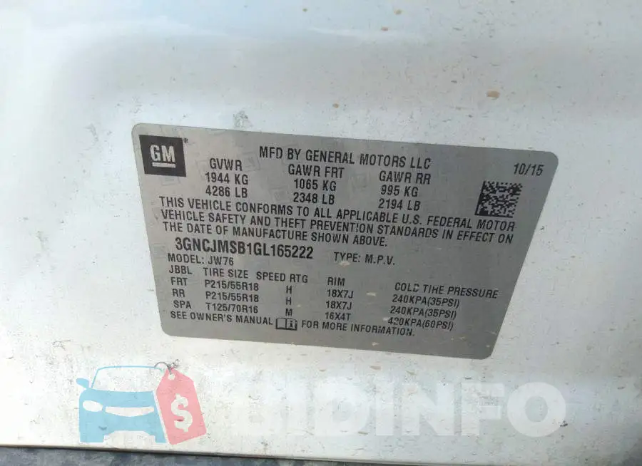 3GNCJMSB1GL165222 Photo# 9