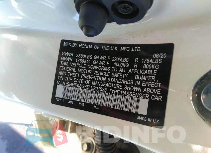 SHHFK8G75LU201533 Photo# 9