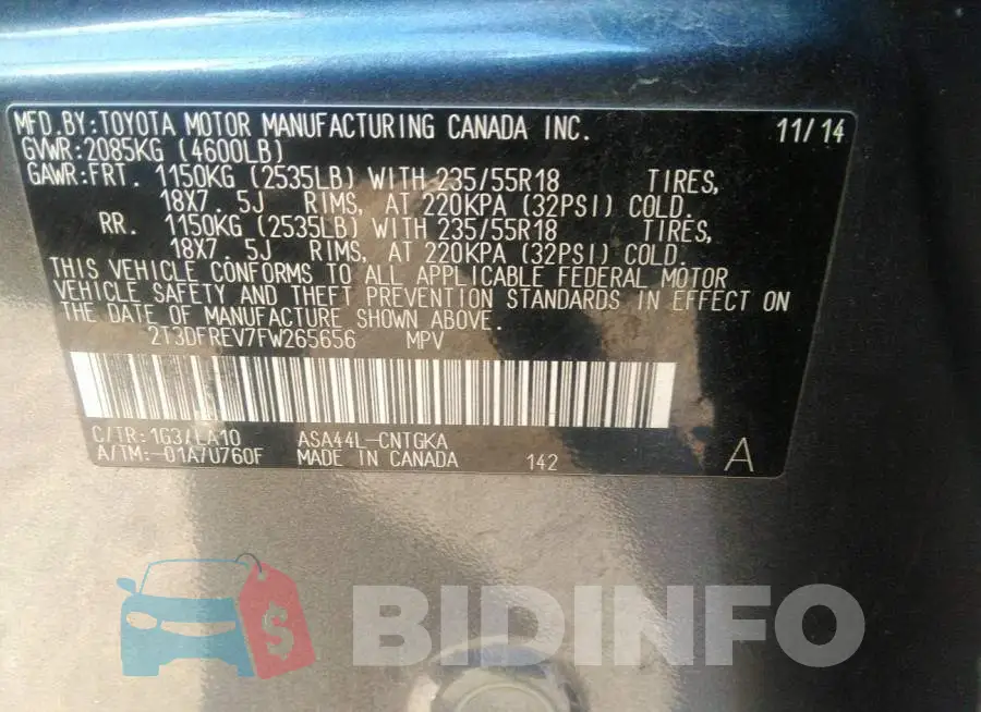 2T3DFREV7FW265656 Photo# 8