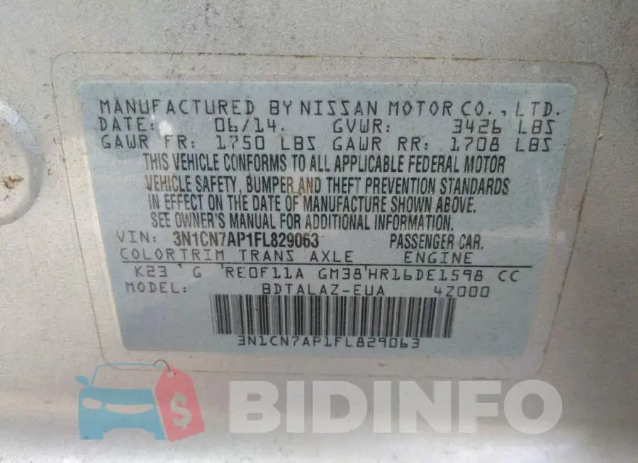3N1CN7AP1FL829063 Photo# 9