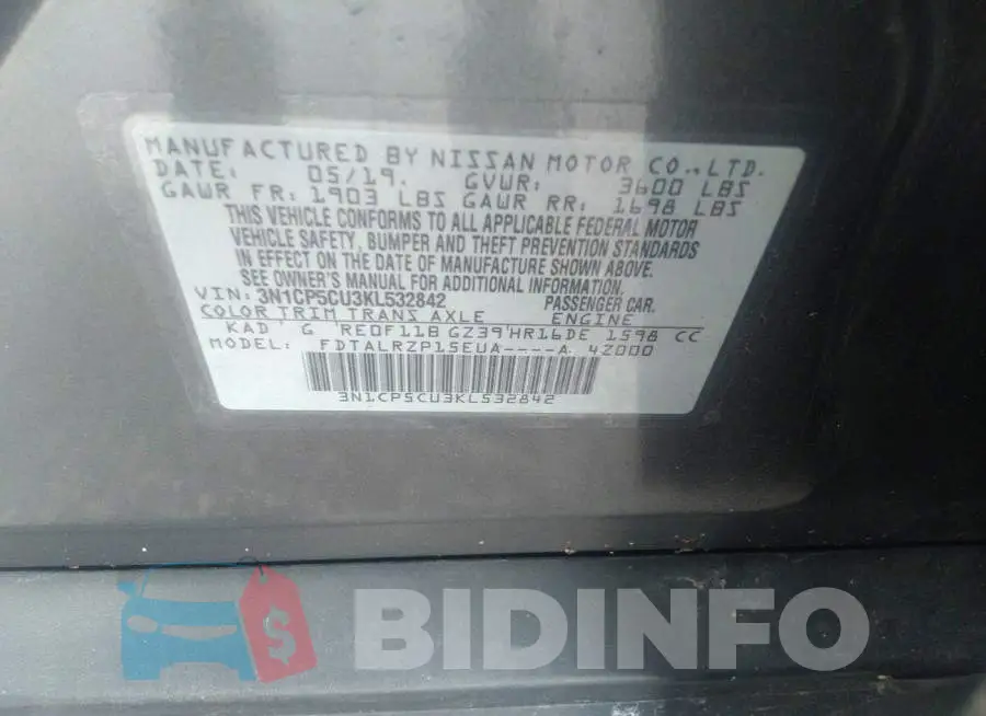 3N1CP5CU3KL532842 Photo# 9
