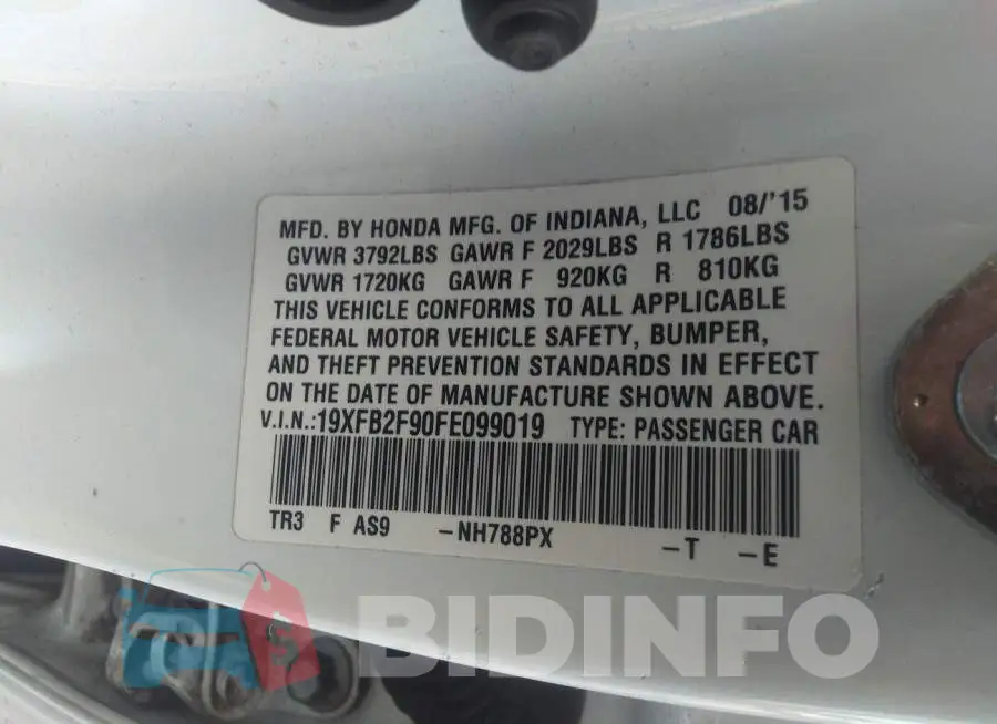 19XFB2F90FE099019 Photo# 9